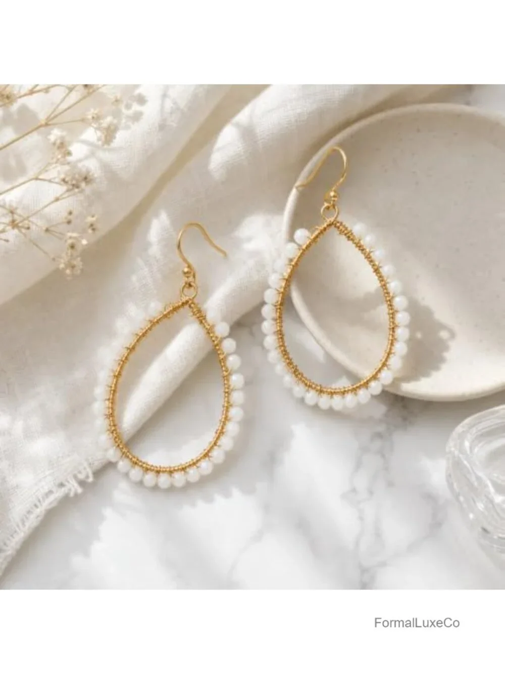 Boho Teardrop Dangle Earrings Wire Wrapped Crystal Beaded Statement Jewelry
